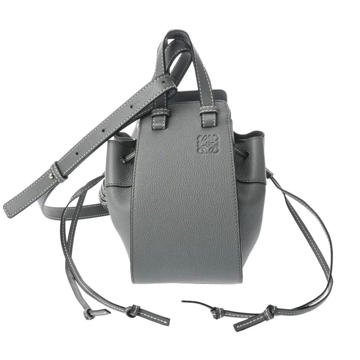 Loewe — Loewe Hammock Drawstring Bag Mini 314.12.V07 Shoulder Bag Calfskin Gray #WB2367
