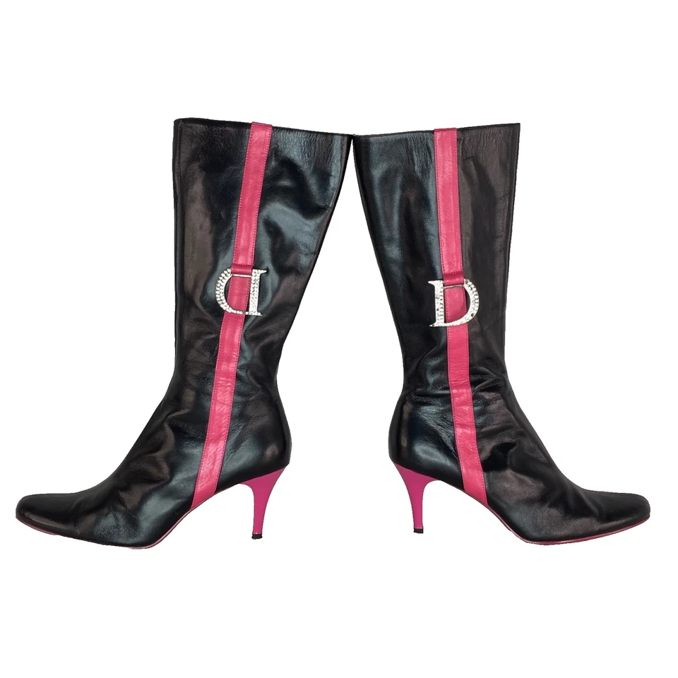 Высокий сделанный на заказ "D" ботинки 38 черный розовый кожаный 7,5 8 итальянский Mamas stiletto D - Изображение 2 из 4