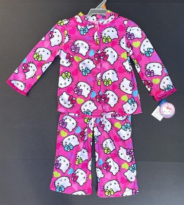 Hello Kitty Hearts Toddler Girl 4T Flannel Coat Pajama Set Organdy Ruffles Pink