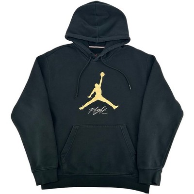 Mens Black Gold Nike Jordan Jumpman Flight Fleece Essential Baseline Hoodie Sz S