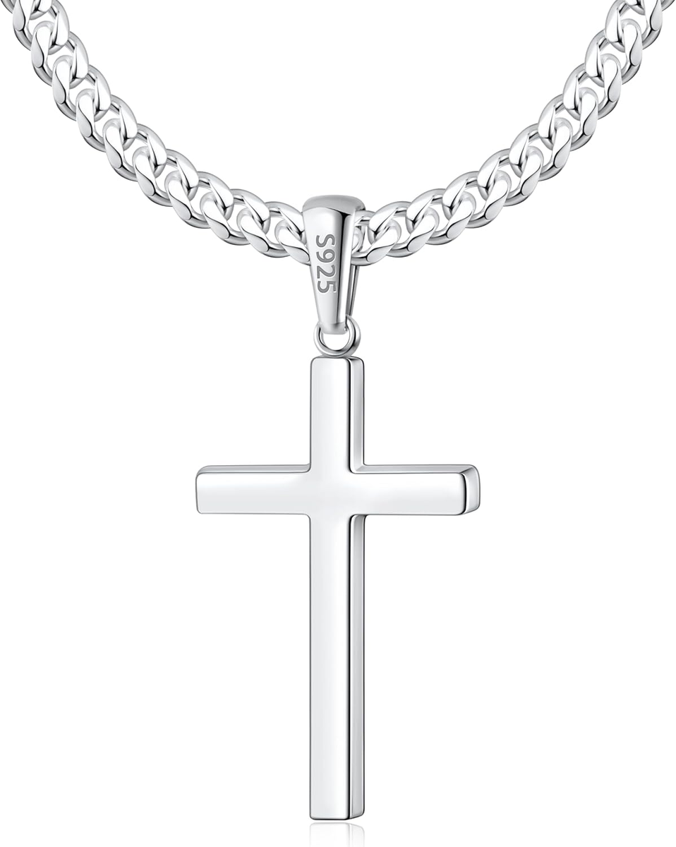 Italian Sterling Silver Cross Necklace for Men Dad Religious