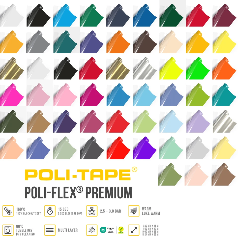 POLI TAPE POLI-FLEX PREMIUM Flexfolie Plotterfolie Textilfolie - Meterware, Breite: 50cm