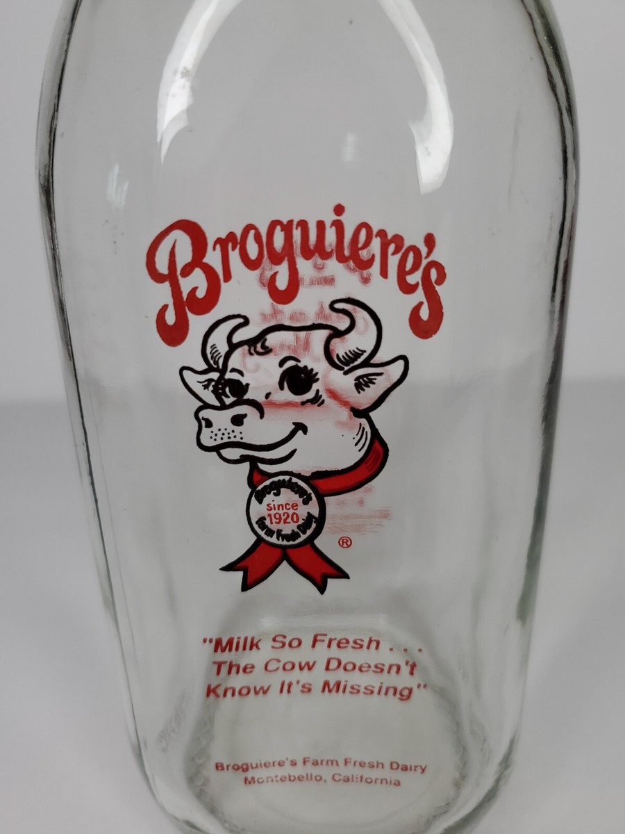 Vintage Rare Broguiere's Milk Bottle Quart Glass Bottle Cow