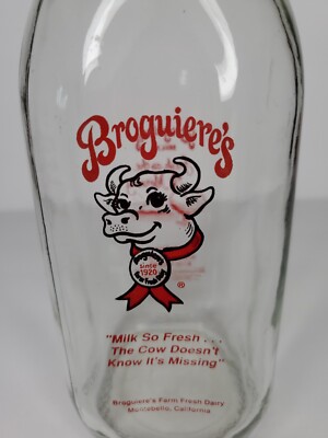 Vintage Rare Broguiere's Milk Bottle Quart Glass Bottle Cow