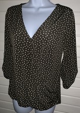 Beacon Stitch Fix Sz SMALL Julia Surplice Faux Wrap Knit Top Brown USA Made EUC
