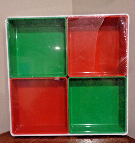 5 Pc Square Tray 12x12x2 with 4 Green & Red Square Trays Each 6x6 in White Tray