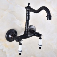 Oil Rubbed Bronze Swivel Kitchen Sink Faucet Wall Mounted Dual Handle Mixer Tap