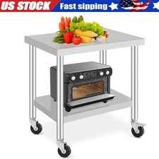 36"x24" Kitchen Prep Table Undershelf Stainless Steel Work Table w/Caster Wheel
