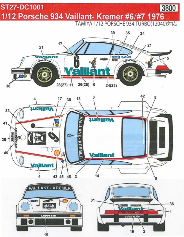 Studio 27 1/12 Porsche 934 Vaillant Mira.7 Dijon 1976 Decal for