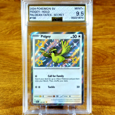 shiny pidgey pokemon card Pokemon Paldean Fates Pidgey 196/091 AGS Mint+ 9.5 Shiny Holo Secret Rare  2024