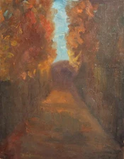 Vintage oil painting impressionist forest landscape