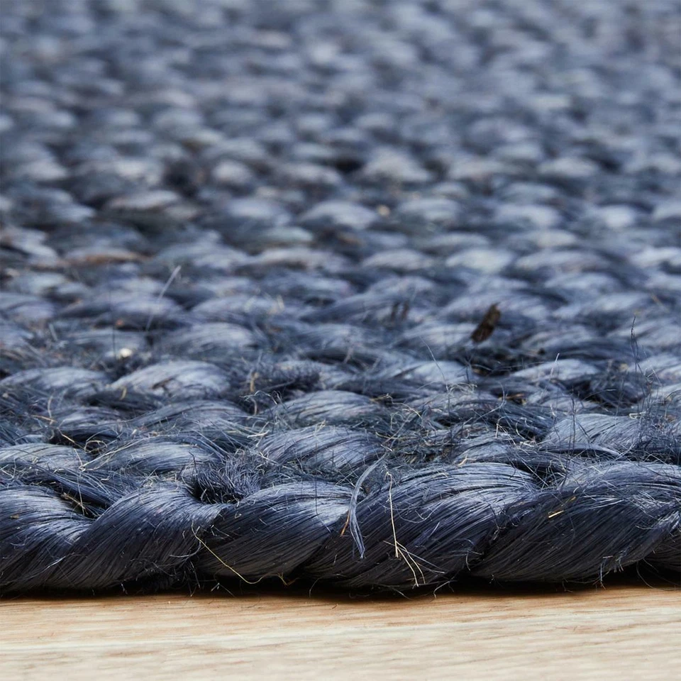 Round Rug Blue Dye Natural Jute Farmhouse Area Rug Hand Woven Carpet - Image 4 of 4