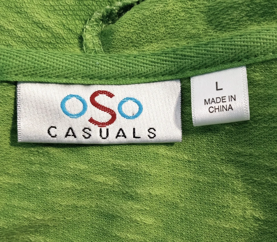 OSO Casuals Size Large Green Heather Hoodie Full Zip Mesh Pocket 100% Cotton - Image 4 of 4