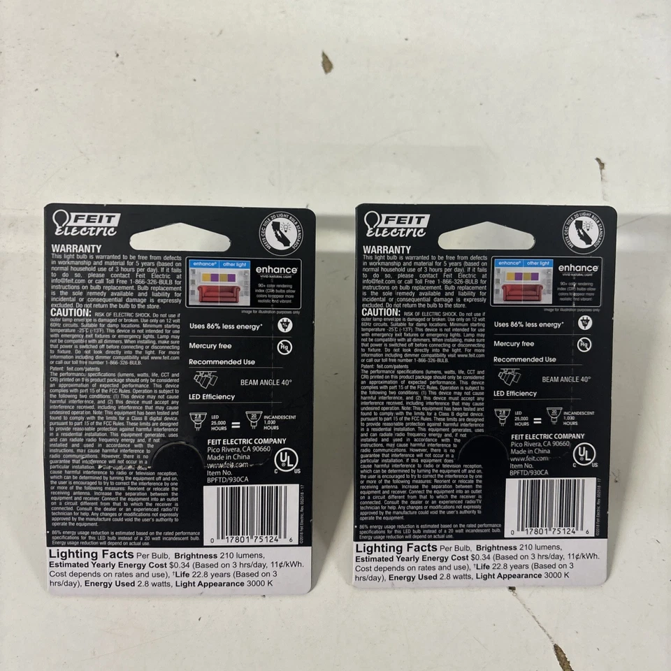 2 Feit Electric MR11 Bulb GU4 20W Replacement Dimmable Enhance Reflector LED #S5 - Image 2 of 2