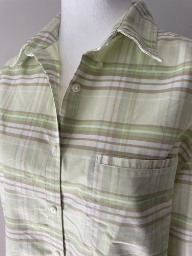 Cabin Creek Button Down Shirt 10 Tall Wrinkle Resistant Green Plaid Cabincore