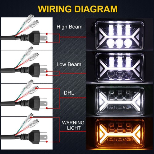 For Peterbilt Kenworth Freightliner 4x6" Square LED Headlight Hi/Lo Beam DRL - Picture 10 of 12