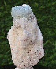 Natural Blue Aquamarine Crystal with Garnet on Feldspar (CG 954) Daylight Photos