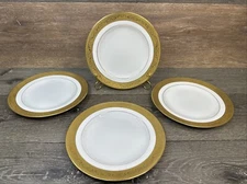 Spode Copeland  England Gold Encrusted Large Trim 9” White Salad Plate ~4 Pc Set