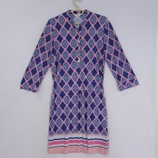 Cabana Life Tunic Dress Button M Red Blue Beachy Waist tie Long Sleeve UPF 50