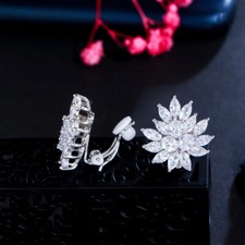 Clip On Non Pierced Cubic Zirconia Earrings Stud Silver Plated Wedding Jewelry