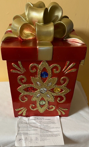 NEW KRINGLE EXPRESS 15" OVERSIZED LIT PRESENT Red & Gold Indoor Outdoor