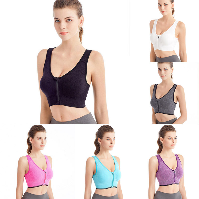 Sports Bra Yoga Cami Womens Front Zip Padded Ladies Push Up Vest Support Top-image