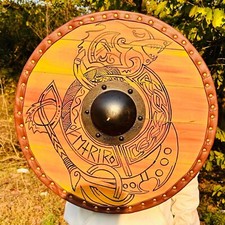 Bouclier de guerrier de combat authentique dragon viking en bois bouclier nor...