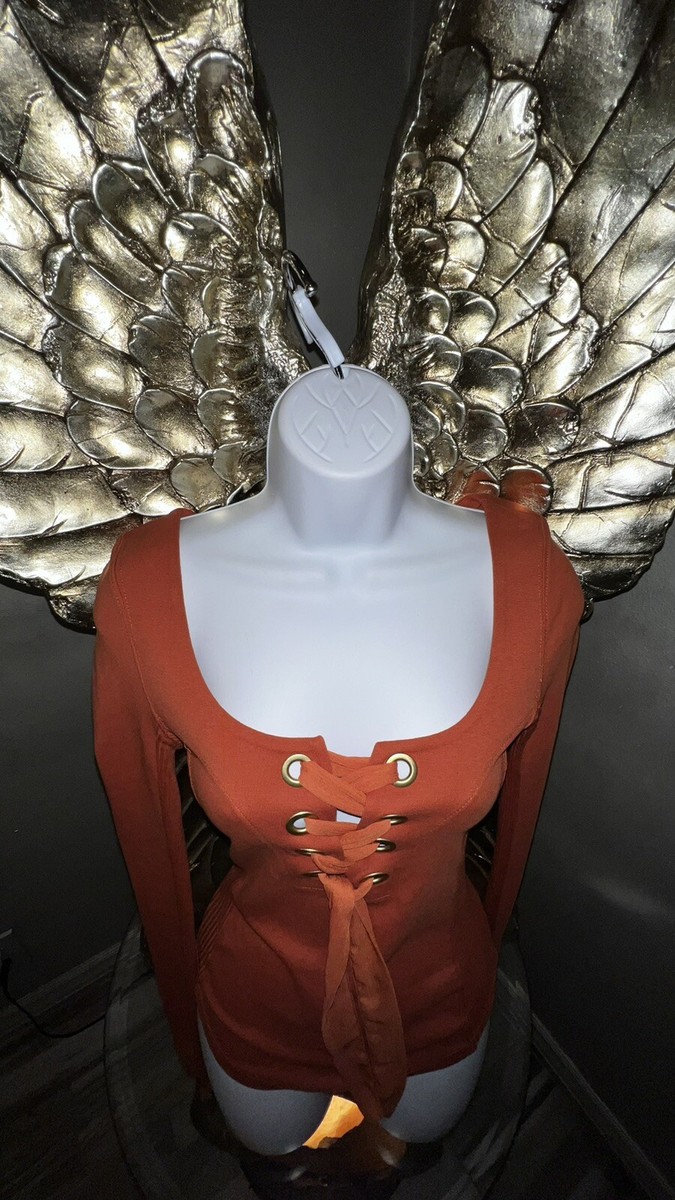 Pantalon Large En Similicuir Orange Brûlé À Taille Découpée