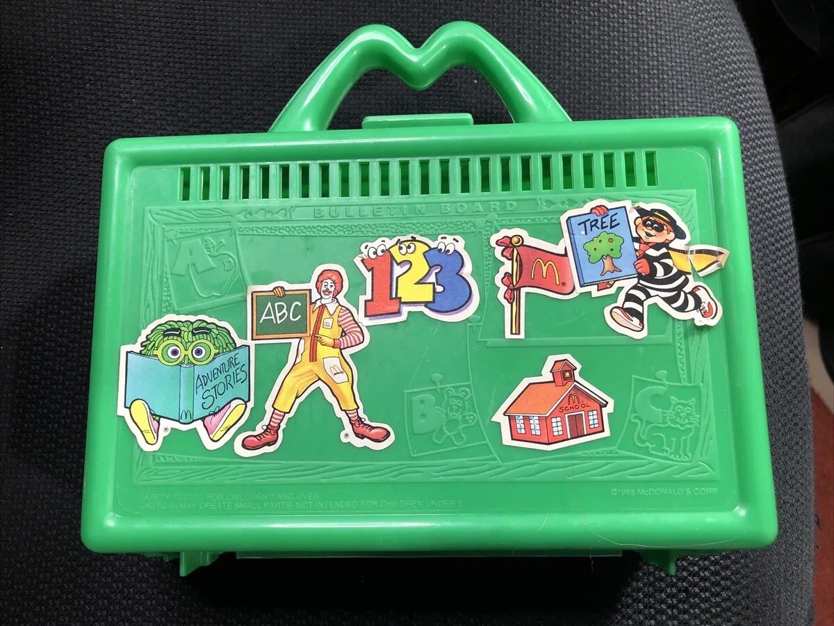 1988 McDONALDS Green Happy Meal Lunch Box Pencil Case 80s Stickers 