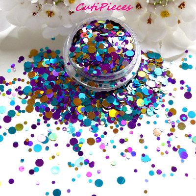 Nail Art Glitzer *Karneval* lila gold türkis Punkte Kreis rund Mix 5ml Topf