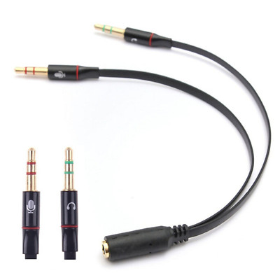 Audio splitter cable black Y adapter headphone headset 3.5mm flat cable PC 
