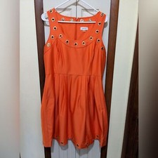 🧡 Calvin Klein Bright Orange and Gold Midi Dress Size 12