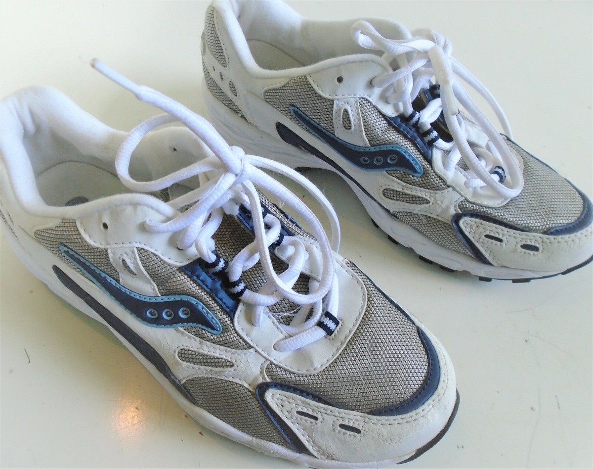 Saucony 1294-1 Women's Athletic Running Shoes White Blue Lace Up Sz