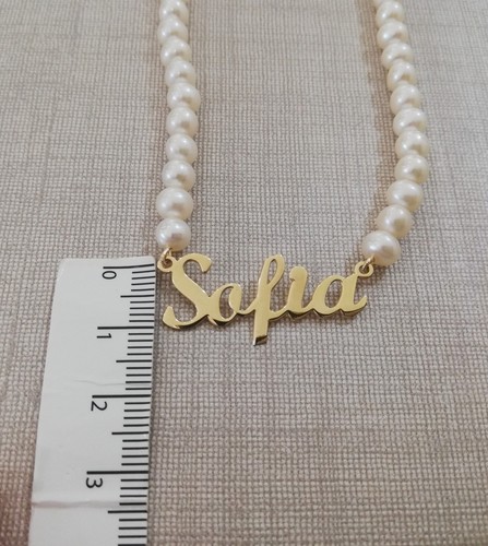 Collana di perle 5 millimetri di acqua dolce con nome in oro 18 kt lunga 44 cm - Foto 5 di 12