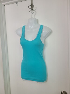 SO  Ribbed Turquoise Blue RacerBack cami/Tank Top lace trim size M