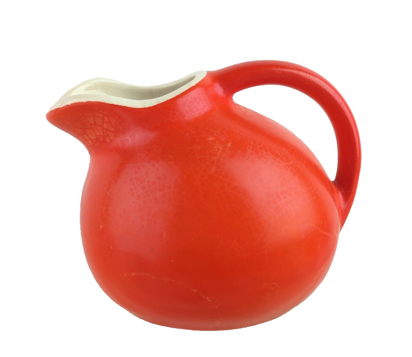 Vintage USA Pottery Bright Orange Round Cream Pitcher