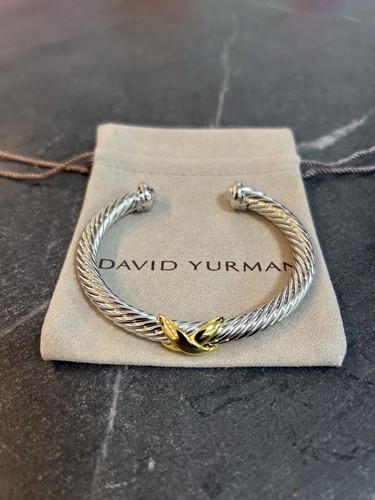 David Yurman X Classic Cable Bracelet 7mm Sterling Silver Yellow Gold 7”