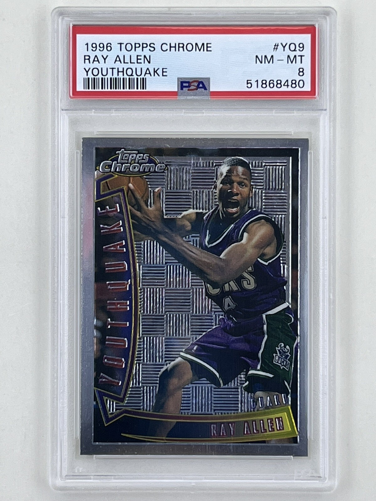 Ray Allen 1996-97 Topps Chrome Youthquake #YQ9 NBA Bucks Trading Card PSA 8