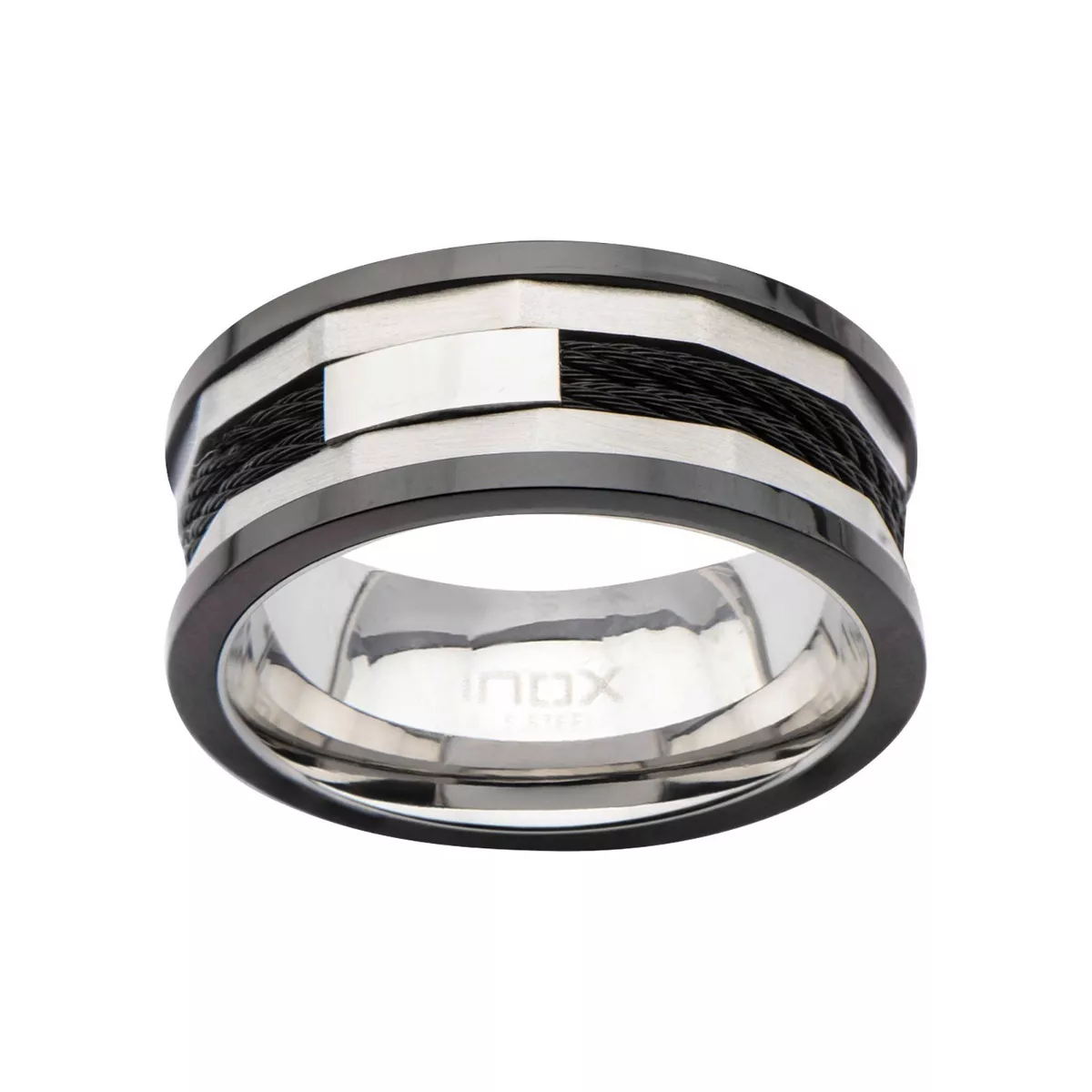 Mens wedding band with cable inlay sale