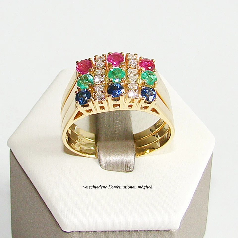 Ring Gelb- und Weißgold 585er 14 kt Diamant Rubin Saphir Smaragd Edelstein - Bild 2 von 4