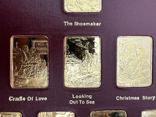 Golden Tribute to Norman Rockwell 8 Gold-Plated 24kt Bronze Bar 1980 - Picture 6 of 9