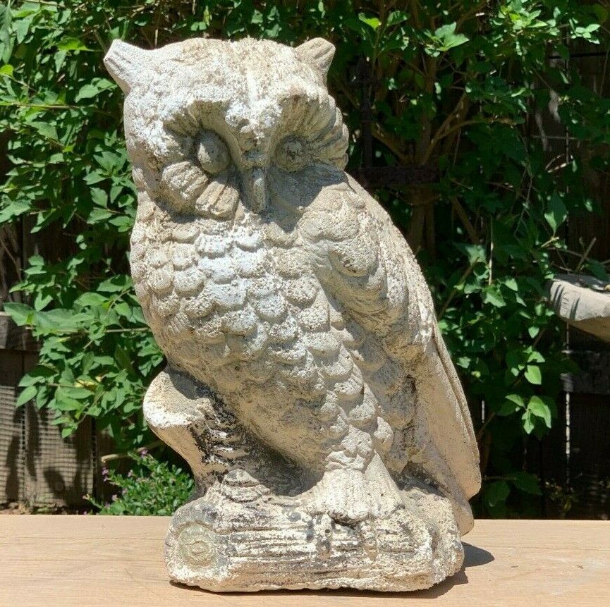 ANTIQUE XL PERCHED OWL Vintage Relic Home Garden Statue Plaster Piggy Bank
