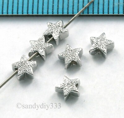 6x RHODIUM plated STERLING SILVER STARDUST TWINKLE STAR SPACER