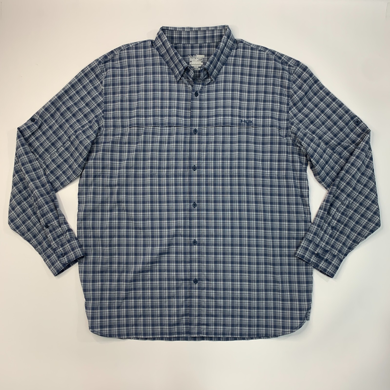 HUK Fishing Shirt Mens XL Cadet Blue Cascade Box 2 Way Stretch Nylon