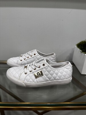 G By Guess Shoes Womens M Backer2 Casual Low Sneakers White Leather  Quilted