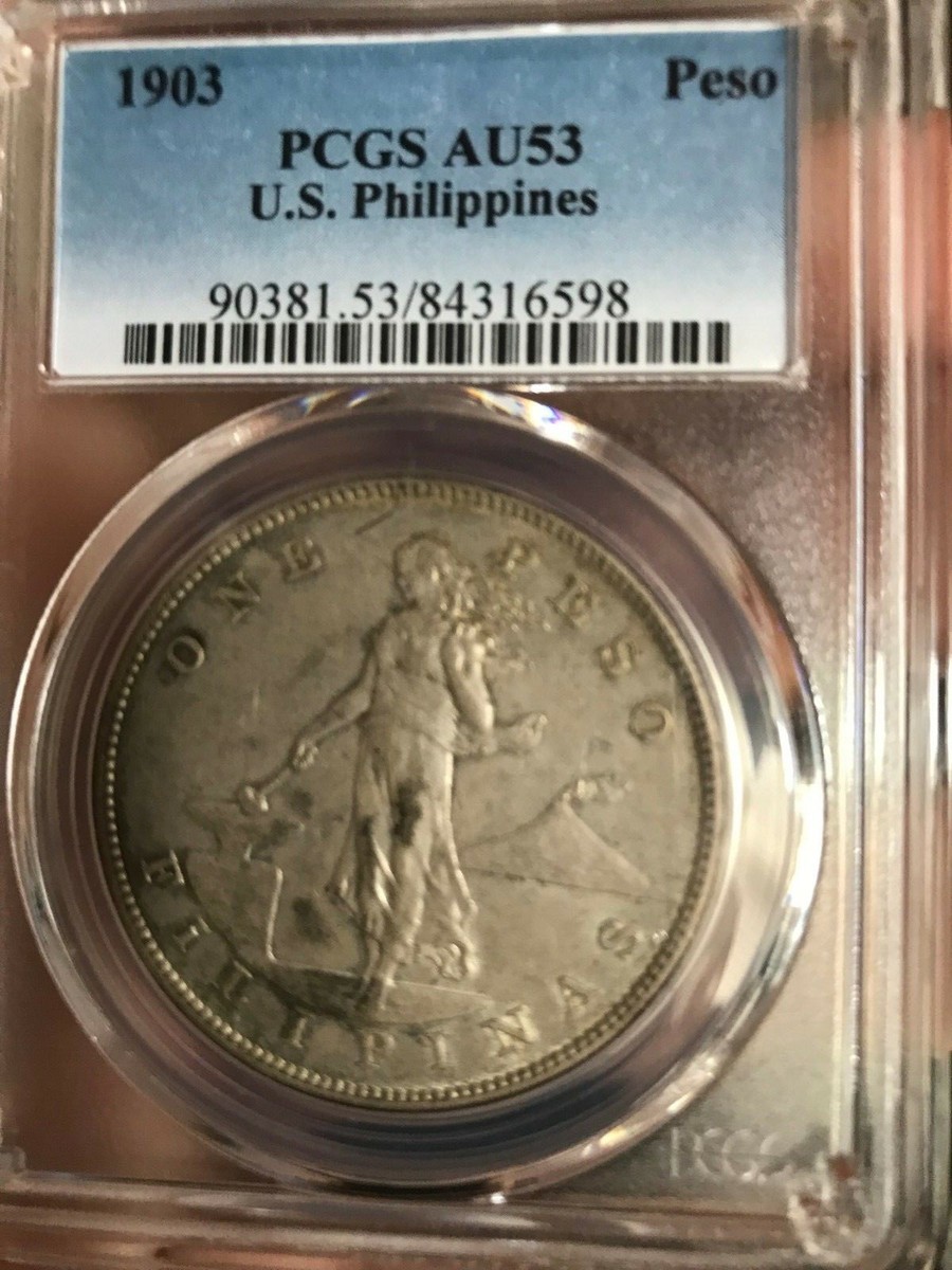 US PHILIPPINES ONE PESO 1903-P PCGS AU 53 NICE LIGHT GOLD TONE | eBay
