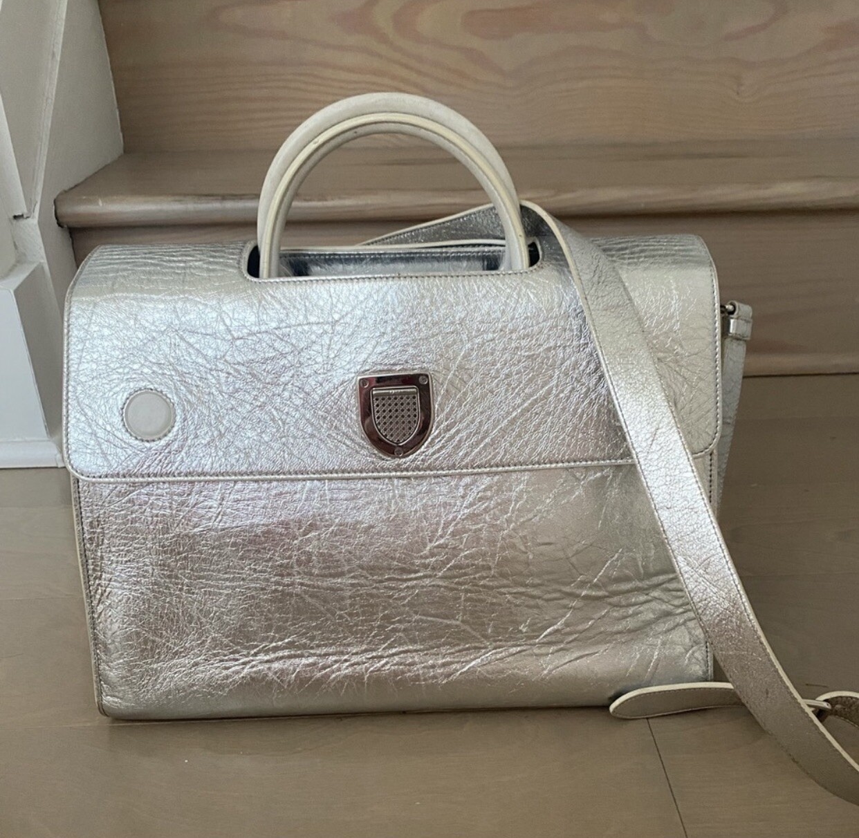 Dior Metallic Silver Calfskin Large Diorever Shoulder Bag