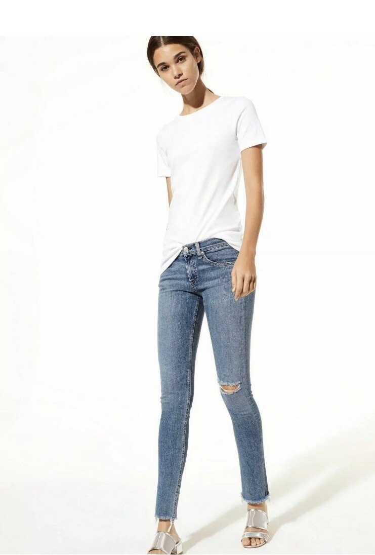 rag & bone skinny raw hem distressed midland wash size 26 RN