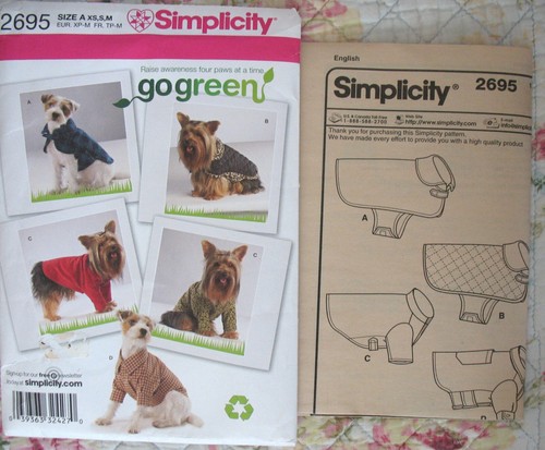 Simplicity 2695 Go Green Sew Pattern DOG COATS recycled in 3 sizes XS-M 4-31 LBS - Picture 6 of 7