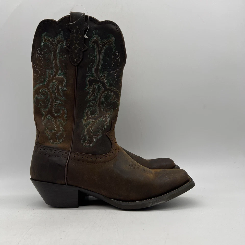 Justin Stampede Western Vaquera Botas de Cuero L2552 Marrón Turquesa Para Mujer 10 B Foto 2 de 4